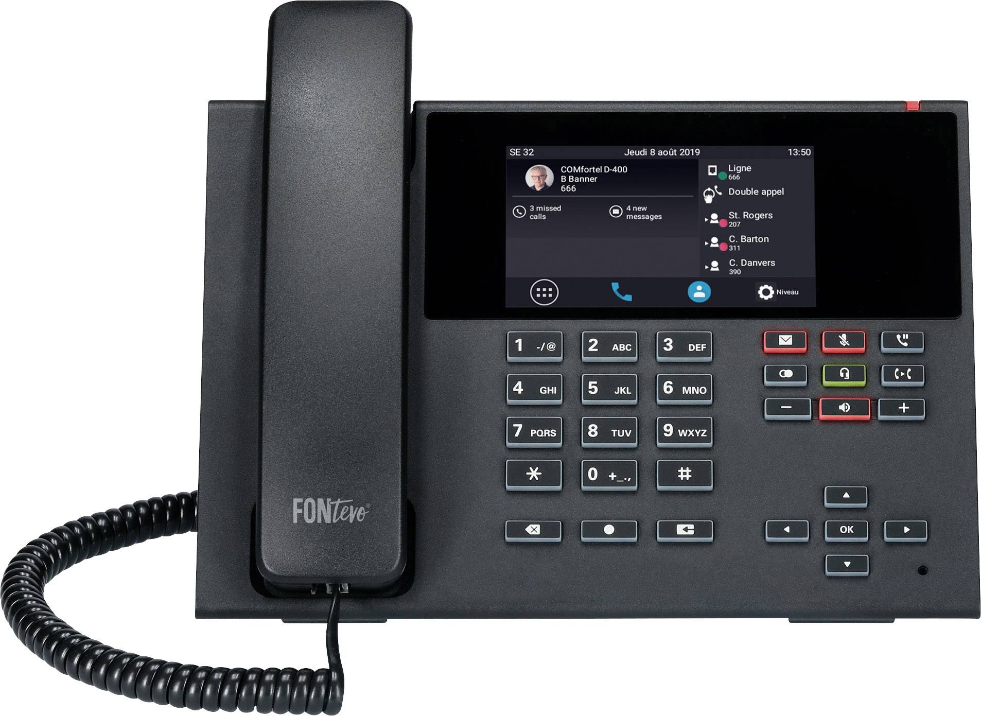 Auerswald COMfortel D-400 Telefono a filo VoIP Segreteria telefonica, Vivavoce, PoE, Collegamento cuffie Touch Screen a colori Nero