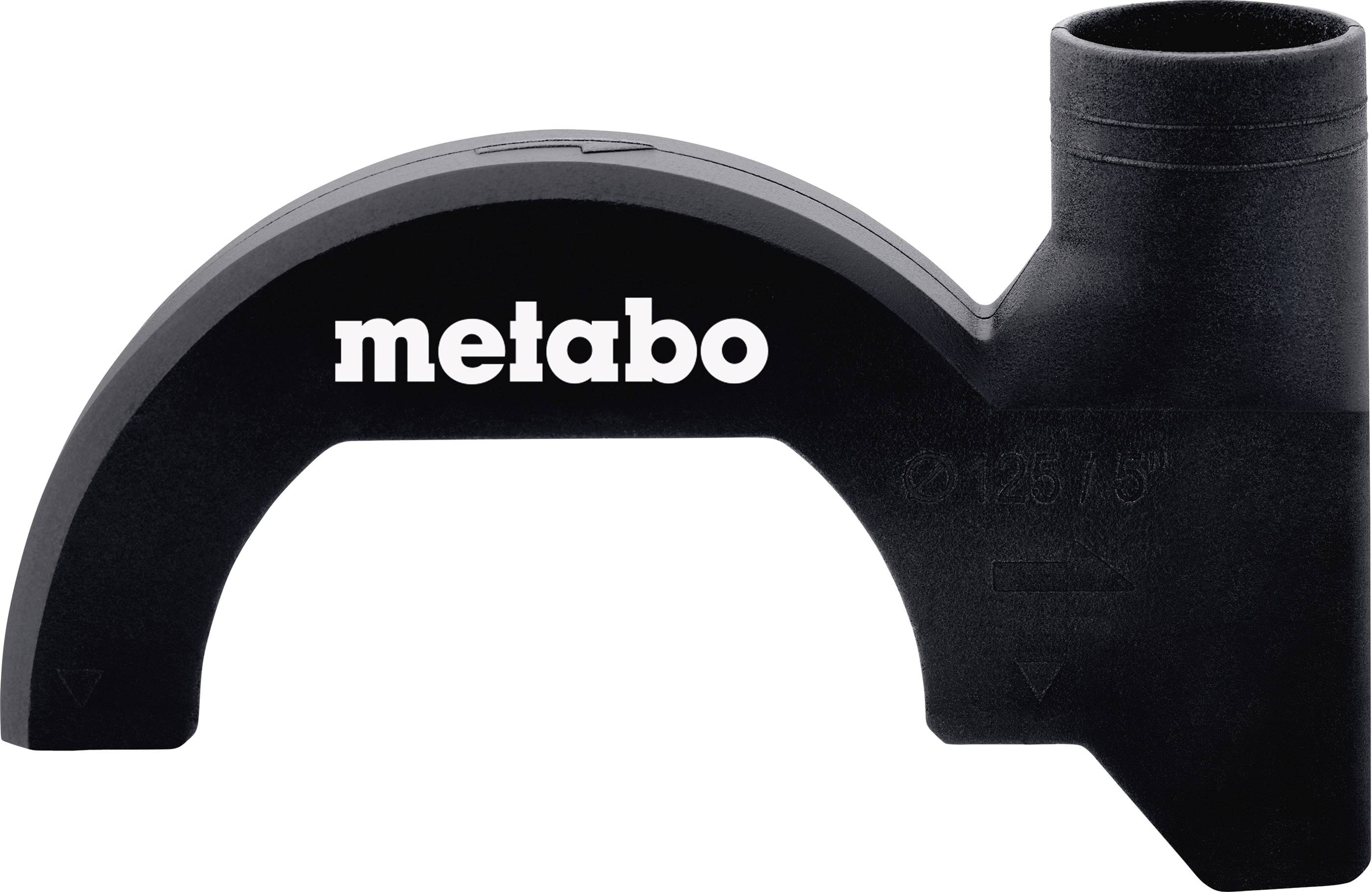 Ochranný kryt proti prachu pre uhlové brúsky, čierny, s firemným logom "metabo" v bielej farbe. Používa sa na zníženie prašnosti počas brúsenia.