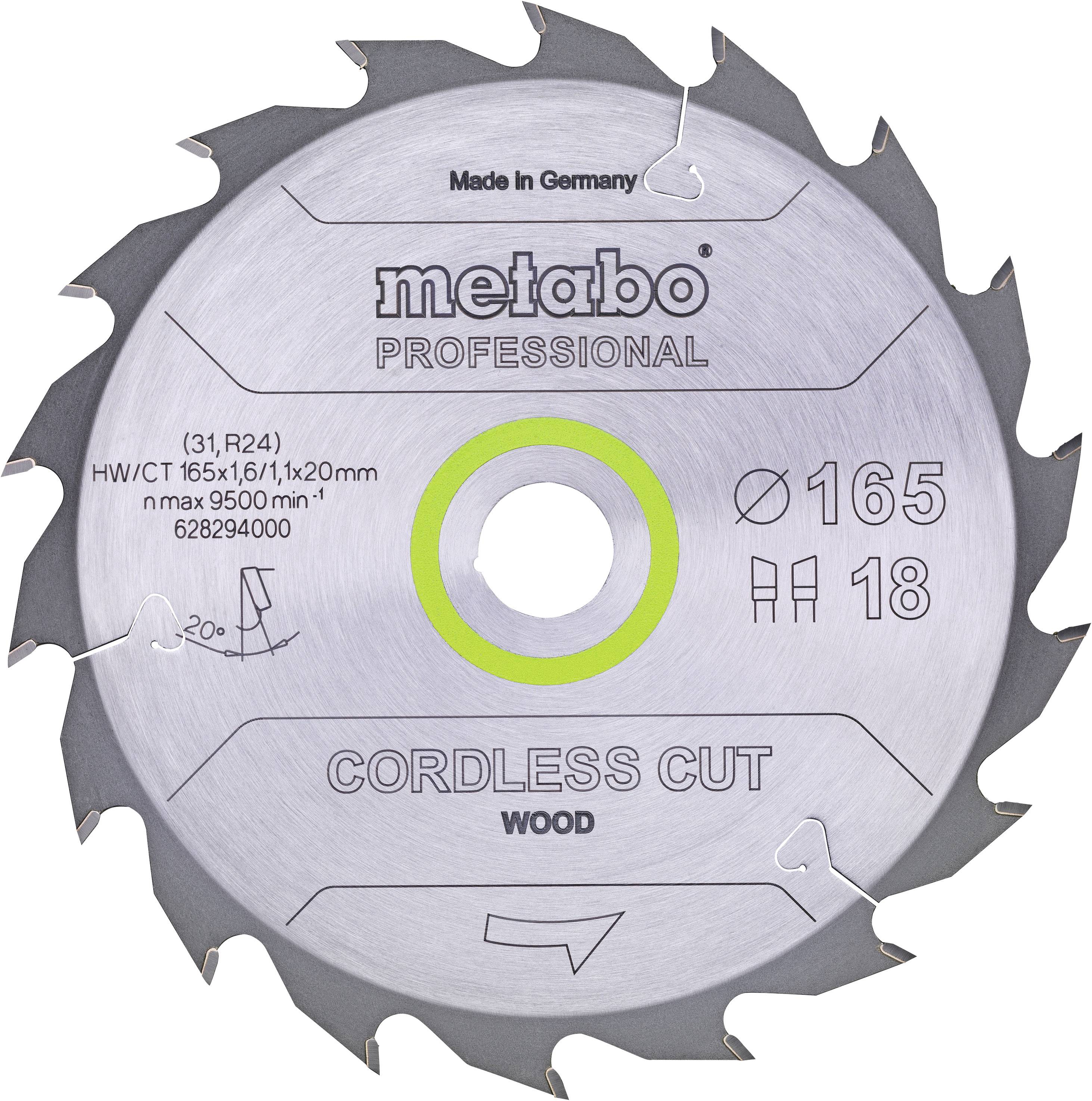 Metabo CORDLESS CUT WOOD 628294000 Lama circolare 165 x 20 x 1.1 mm Numero di denti: 18 1 pz.