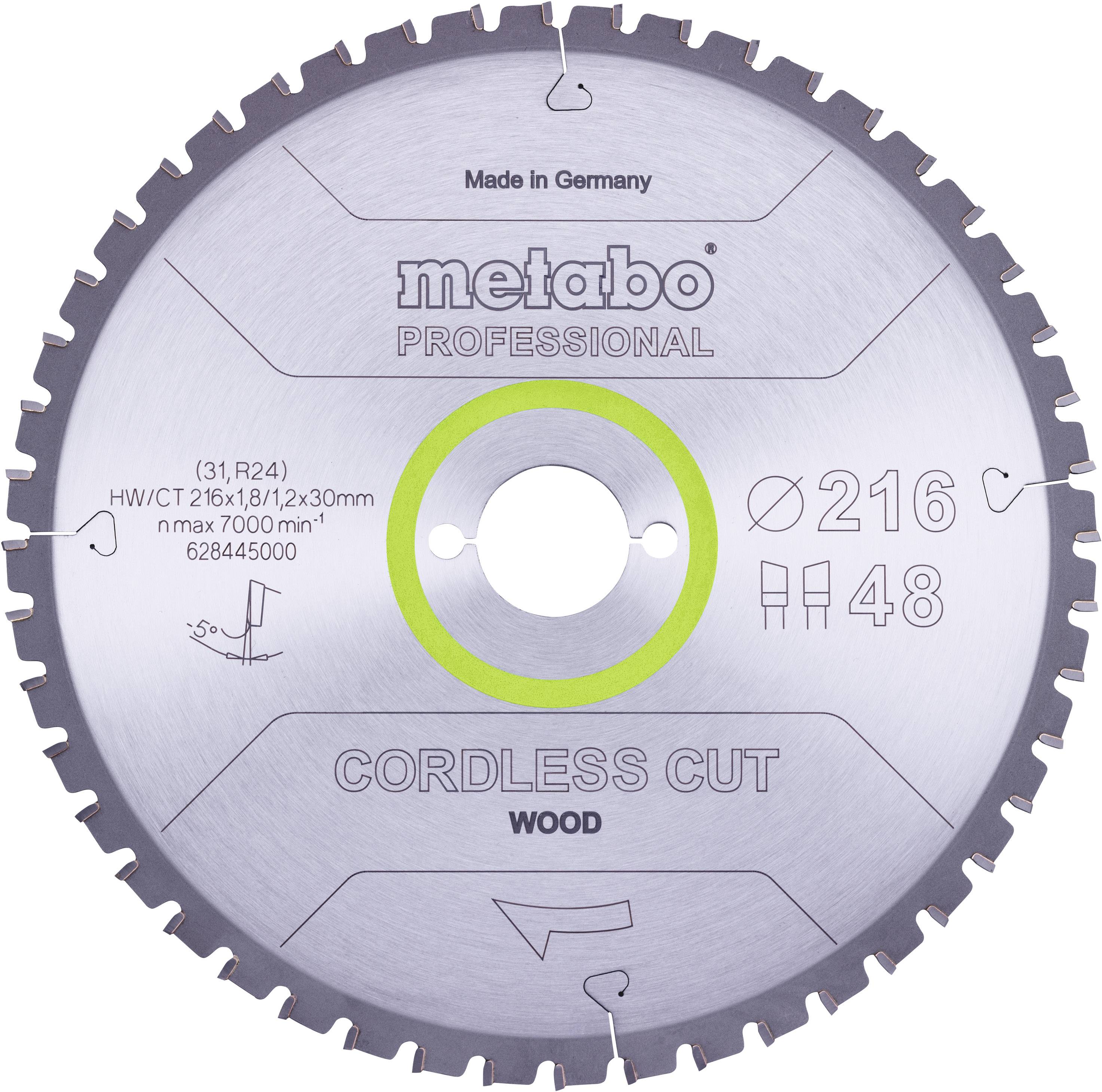 Metabo Cordless Cut Wood 628445000 Lama circolare 216 x 30 x 1.2 mm Numero di denti: 48 1 pz.