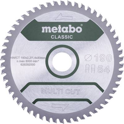Kotúč pílový 'metabo CLASSIC', priemer 190 mm, maximálne otáčky 8000 ot./min, vhodný pre multifunkčné a presné rezy.