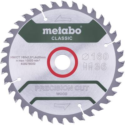 Pílový list Metabo Classic na drevo. Priemer 160 mm, 36 zubov, maximálne 10.000 ot./min. Funkcia presného rezu.