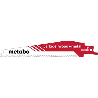 Pílový list Metabo pre drevo a kov, dizajnovaný v červeno-bielej farbe, s nápisom 'carbide wood+metal' a 'CT 6.23555.000'.