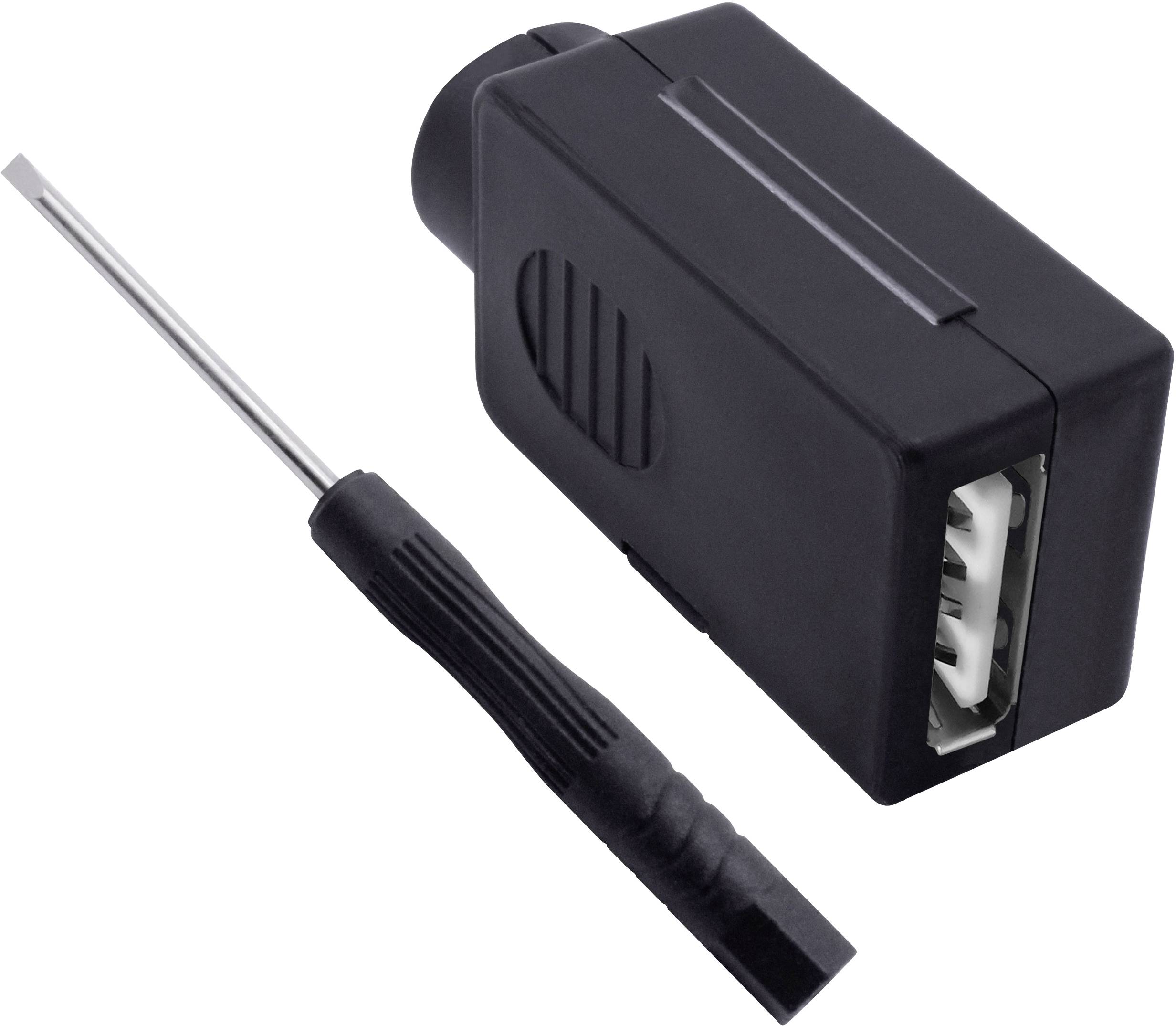 'Adaptér a skrutkovač': Kompaktný adaptér s USB portom vedľa malého skrutkovača na bielom pozadí.