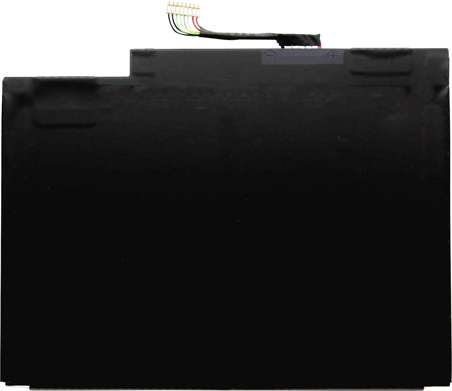 Čierna obdĺžniková laptop batéria s káblami hore.