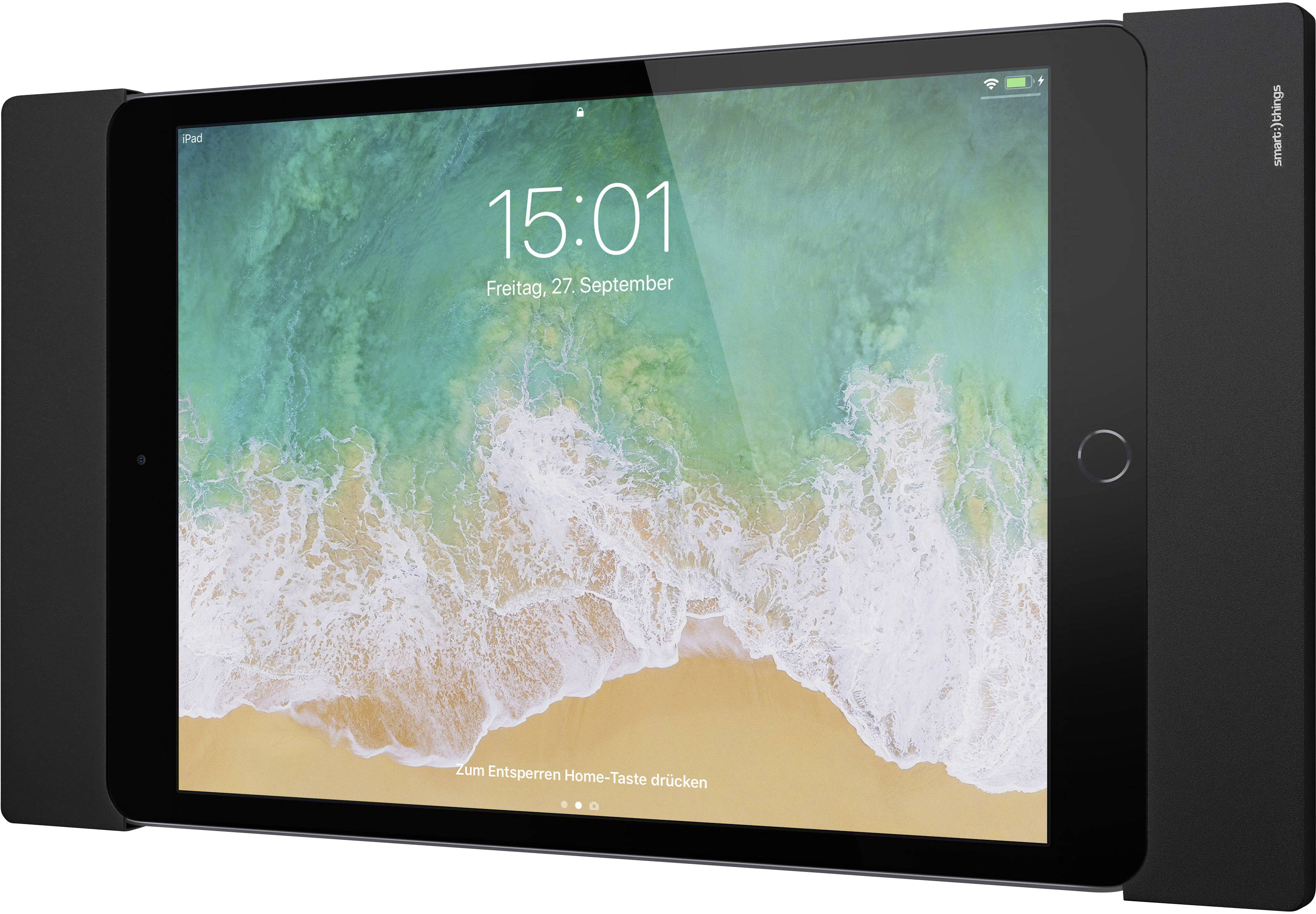 Obrázok zobrazuje tablet s domovskou obrazovkou. Dátum a čas sú zreteľne viditeľné: '15:01 Piatok, 27. september'.