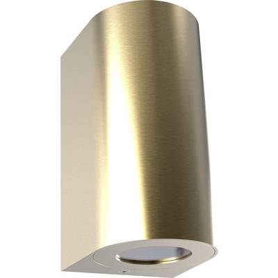 Zlatá nástenná lampa s moderným dizajnom, ktorá vyžaruje svetlo smerujúce nadol. Ideálna pre elegantné interiéry.