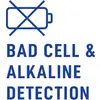 "Detekcia zlých buniek a alkalických prvkov" s prečiarknutou ikonou batérie nad textom.