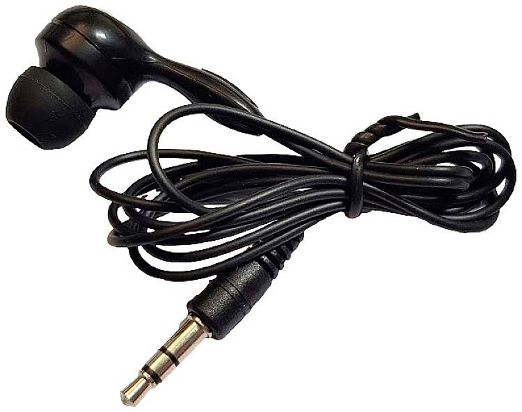 Čierne slúchadlá do uší s káblom a 3,5 mm jack konektorom, navrhnuté na ľahké zvinenie pre pohodlné uskladnenie.