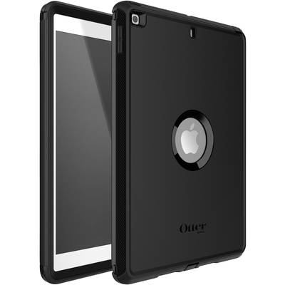 Čierne puzdro na tablet s viditeľným logom Apple; mierne naklonený tablet čiastočne odhaľuje obrazovku.