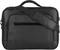 Čierna taška na notebook s ramenným popruhom a viacerými zipovými vreckami, vhodná na prepravu notebooku a príslušenstva.