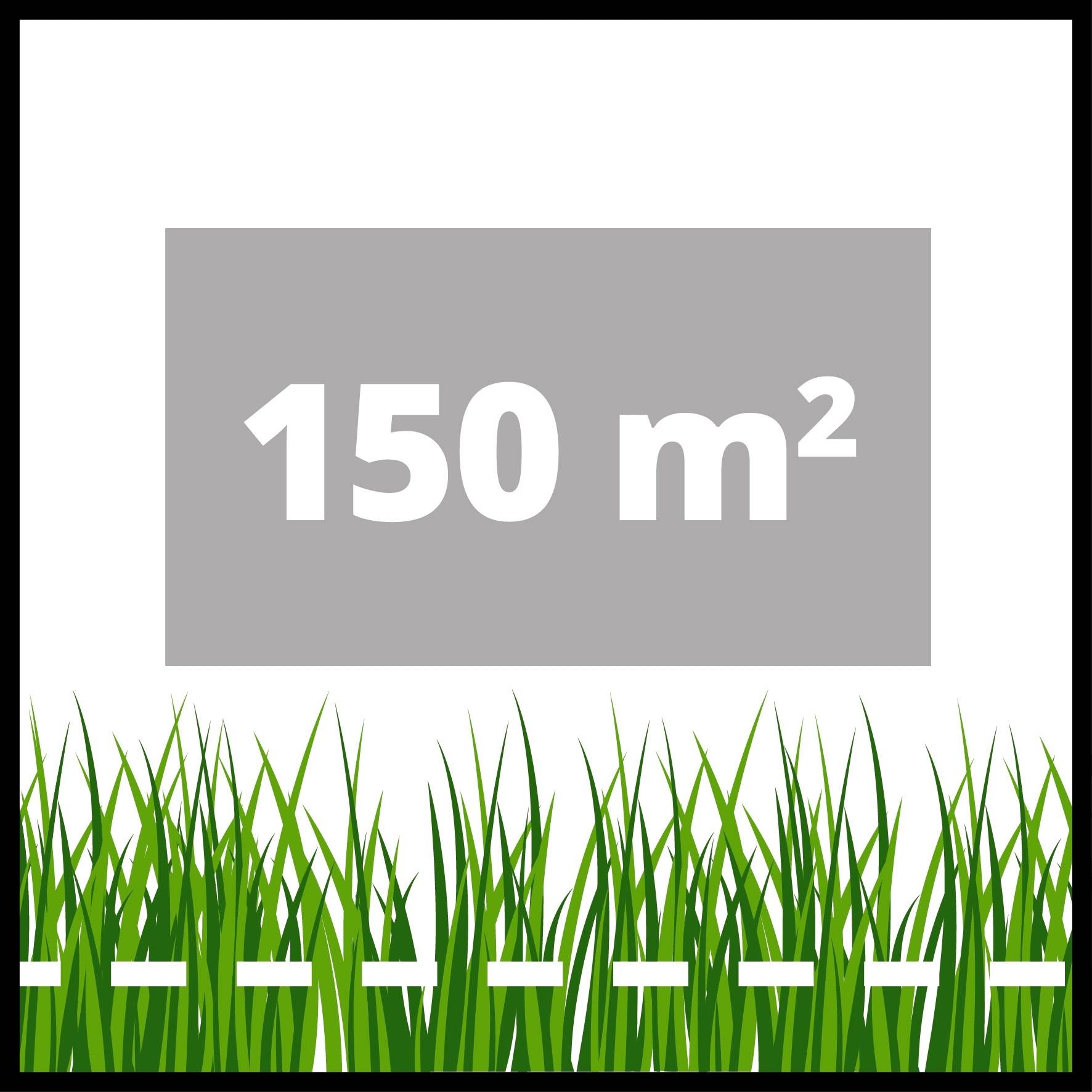 Na šedom obdĺžniku nad zelenou trávou je znázornená plocha '150 m²', čo poukazuje na výmeru s touto veľkosťou.