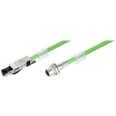 Dva zelené káble so zástrčkami: vľavo konektor RJ45, vpravo guľatý konektor. Slúžia na prenos dát.