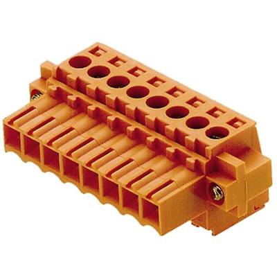 Oranžový elektrický konektor s viacerými svorkami a otvormi, vhodný na integráciu do elektrického systému.