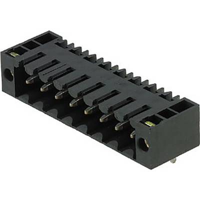 Čierny, podlhovastý elektronický konektor s viacerými kovovými pinmi, vhodný na prepojenie elektronických komponentov.