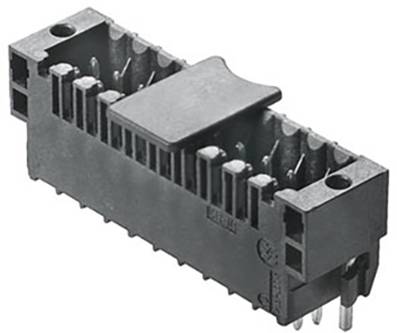 Čierny elektronický konektor s viacerými kolíkmi, vhodný na použitie v elektrických zariadeniach na prenos signálov.