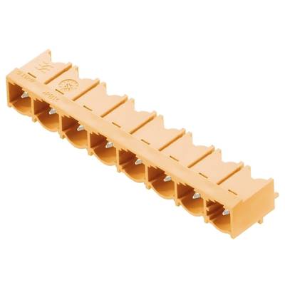 Oranžový konektorový blok s ôsmimi konektorovými pozíciami, vhodný pre elektronické prepojenia.