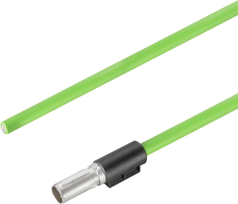 Zelený kábel s kovovým konektorom a čiernym pripojením. Vhodný pre elektronické pripojenia.