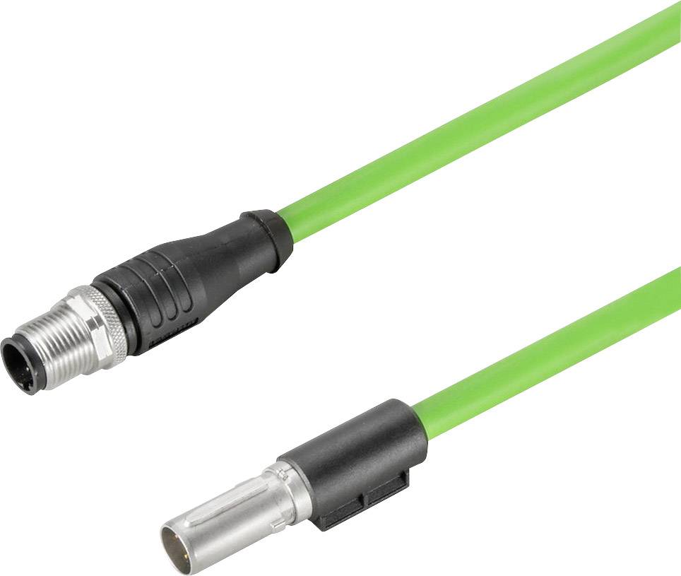 Zelený kábel s dvoma rôznymi konektormi na koncoch, vhodný pre priemyselné a elektronické aplikácie.