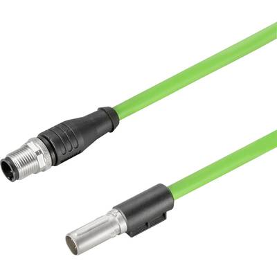 Zelený kábel s dvoma rôznymi konektormi na koncoch, vhodný pre priemyselné a elektronické aplikácie.