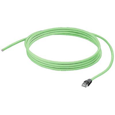 Dlhý zelený ethernetový kábel, zvinutý, s RJ45 konektorom na jednom konci, vhodný pre sieťové pripojenia.