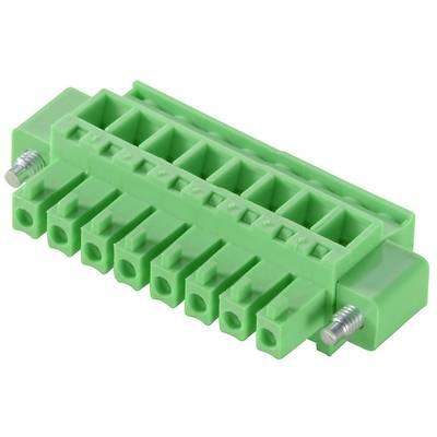 Zelený, viacpólový konektor so spojovaciemi skrutkami, slúži na pripojenie elektrických vodičov v zariadeniach.