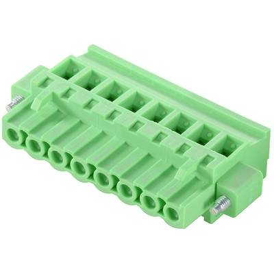 Zelený elektrický konektor s desiatimi vývodmi, vhodný pre zapojenie a elektrické prepojenia v zariadeniach.