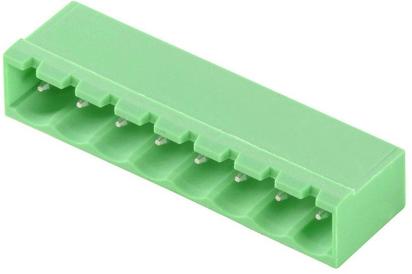 Zelený elektrický konektor so siedmimi kontaktnými miestami.