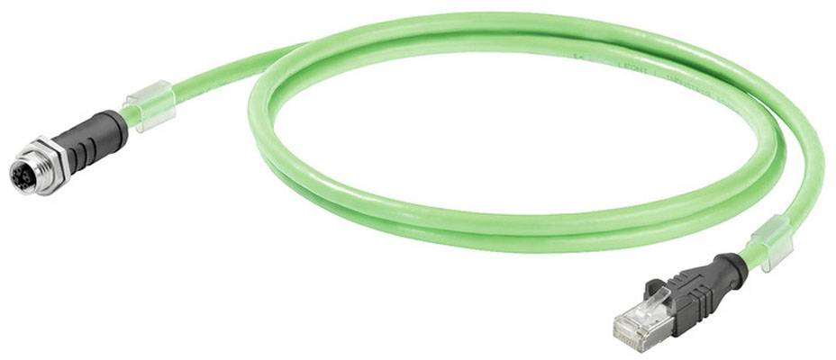 Zelený ethernetový kábel s konektorom RJ45 vľavo a špeciálnym konektorom vpravo, znázorňuje možnosti pripojenia pre siete.