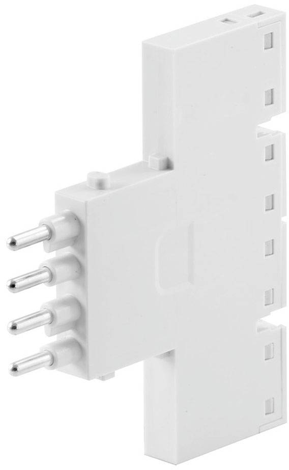 Biela zásuvka s viacerými kovovými kolíkmi, ktorá sa môže používať na elektrické pripojenia v zariadeniach.