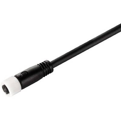 Čierny elektrický kábel s bielym koncovým konektorom, vhodný na pripojenie v technických alebo elektronických zariadeniach.