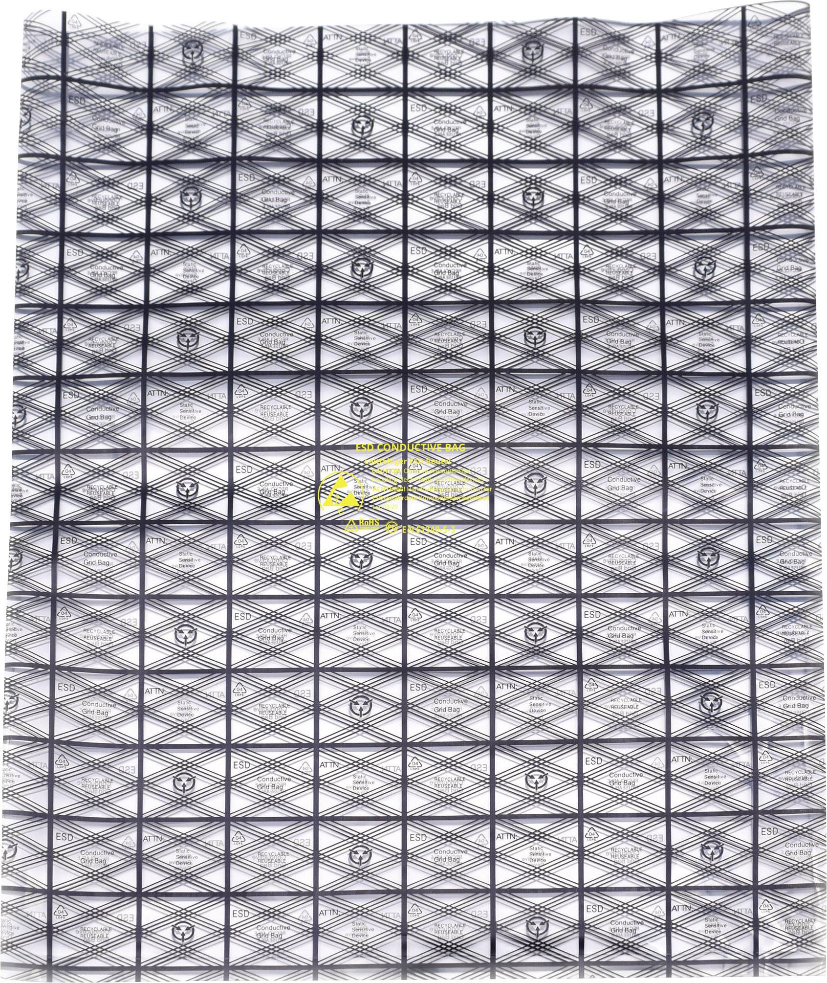 Papierový vzor zobrazuje komplikovaný geometrický dizajn v čiernobielej farbe so žltým logom v strede.