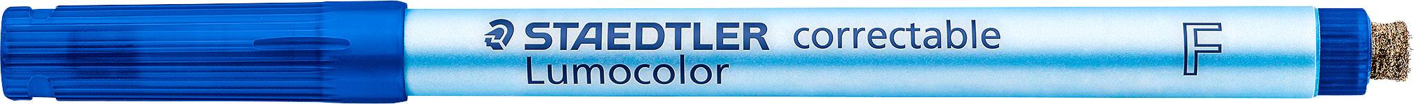 Modrýfix s nápisom 'STAEDTLER correctable Lumocolor'.