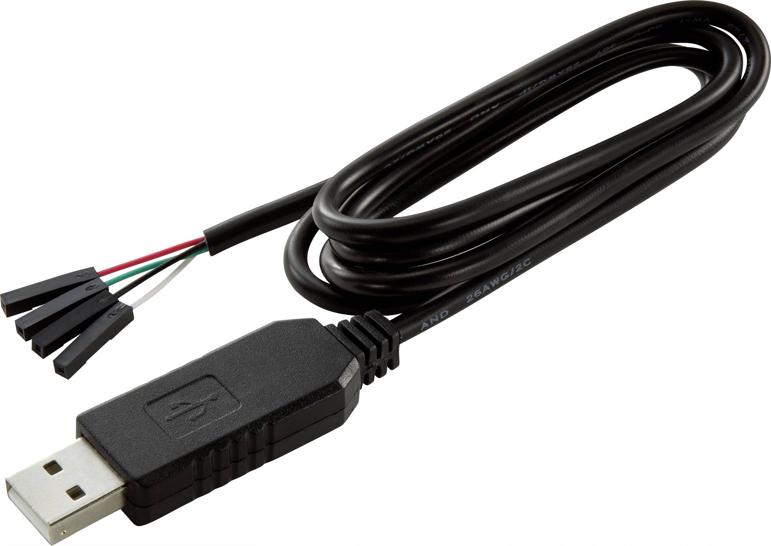 Čierne USB káble s otvorenými koncami a konektormi, vhodné pre elektronické projekty alebo Arduino prepojenia.