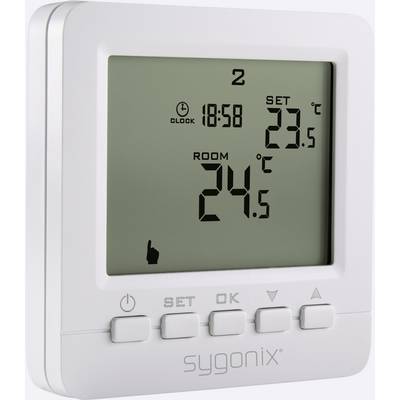 Digitálny termostat zobrazuje čas 18:58, nastavenú teplotu 23,5°C a teplotu v miestnosti 24,5°C.