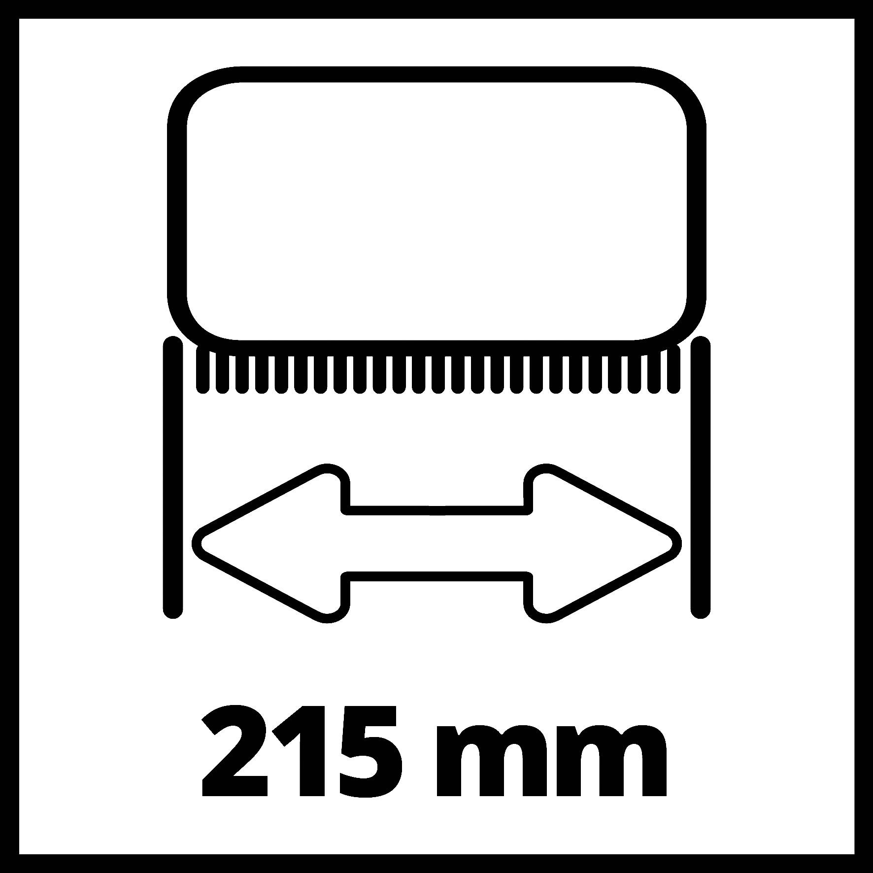 215 mm je pod diagramom so symbolom dvojitej šípky, ktorý označuje šírku.