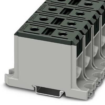 Sivá radová svorkovnica s viacerými pripojovacími miestami pre elektrické zapojenie. Je znázornená v obdĺžnikovom tvare.