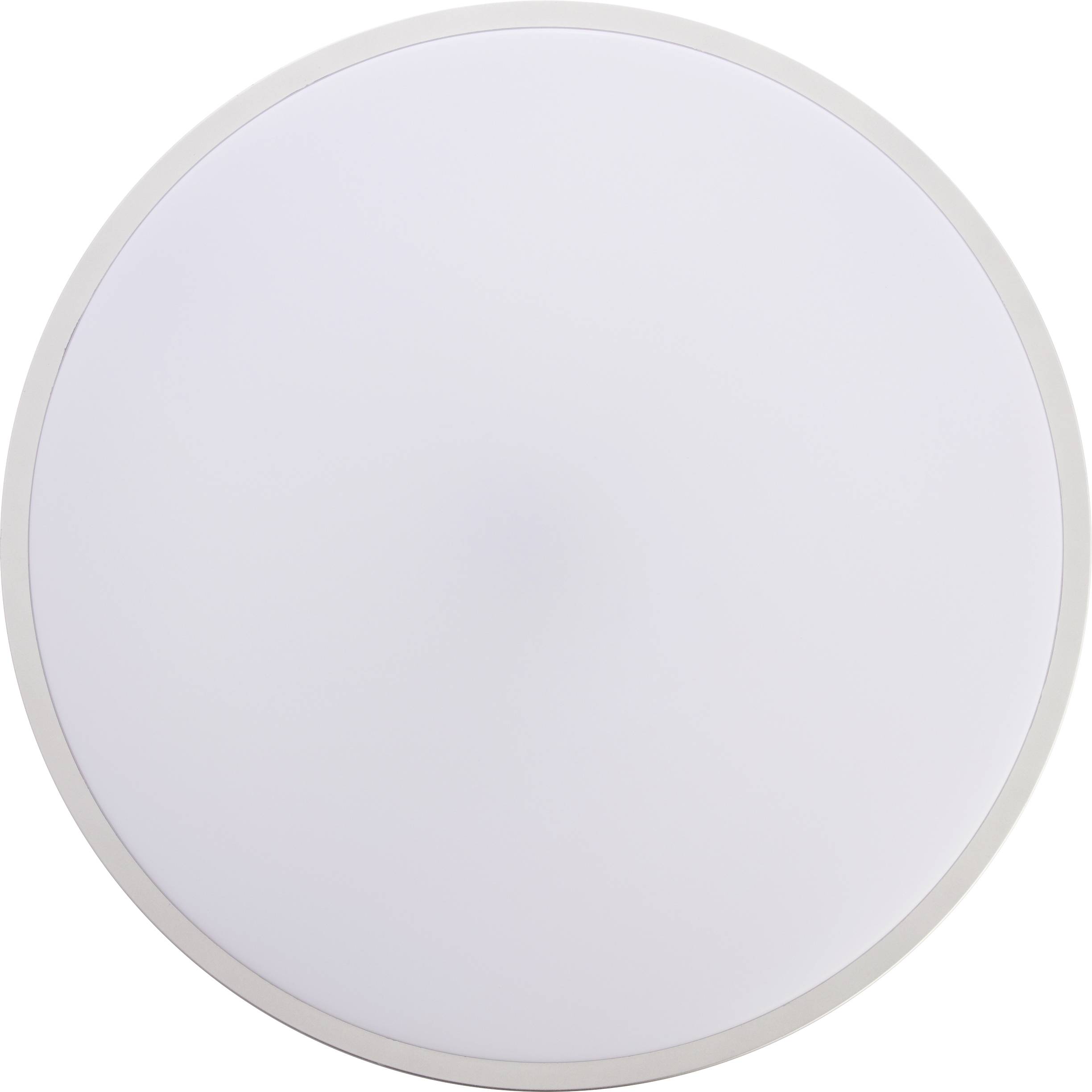 Okrúhle, biele, ploché stropné svietidlo, pravdepodobne založené na LED technológii, s jednoduchým dizajnom.