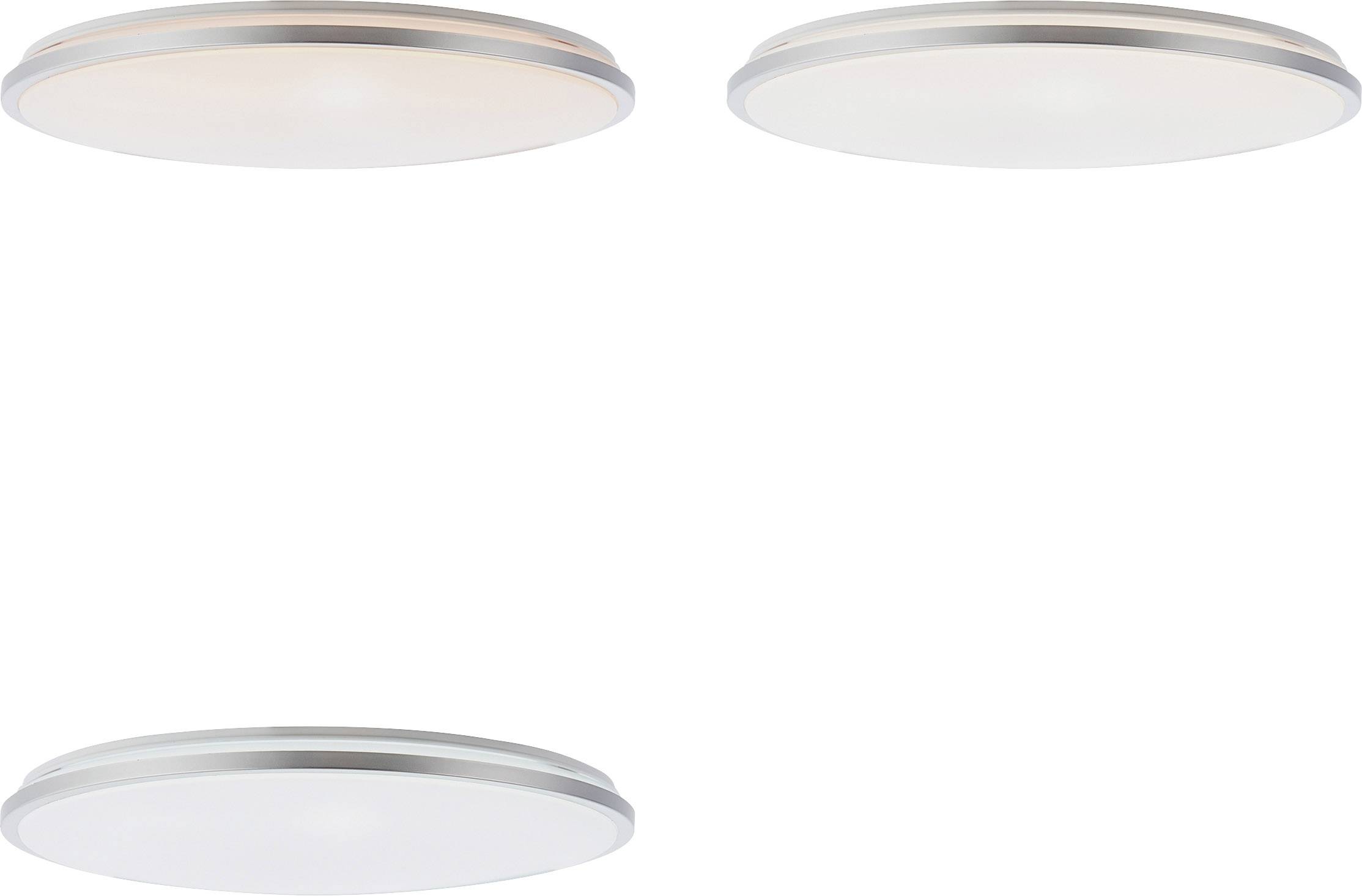 Tri okrúhle stropné svietidlá v rôznych odtieňoch bielej: teplé, neutrálne a studené svetlo.