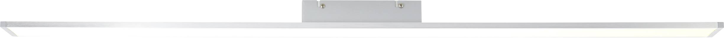 Biela, obdĺžniková LED nástenná lampa s jednoduchým dizajnom. Namontovaná na kovovej doske. Vhodná pre moderné interiéry.