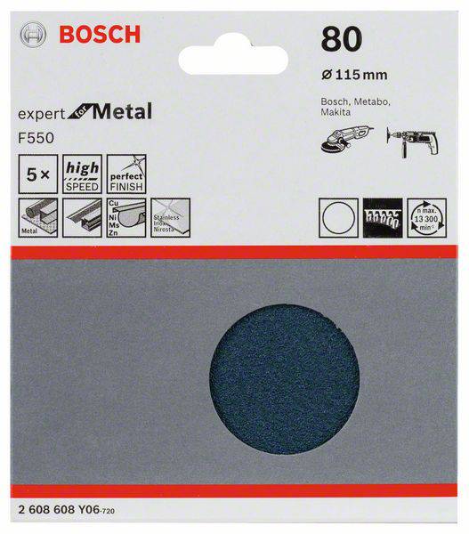Rezná kotúč Bosch na kov s priemerom 115 mm. Vhodný pre náradie značiek Bosch, Metabo, Makita. Zrnitosť 80.