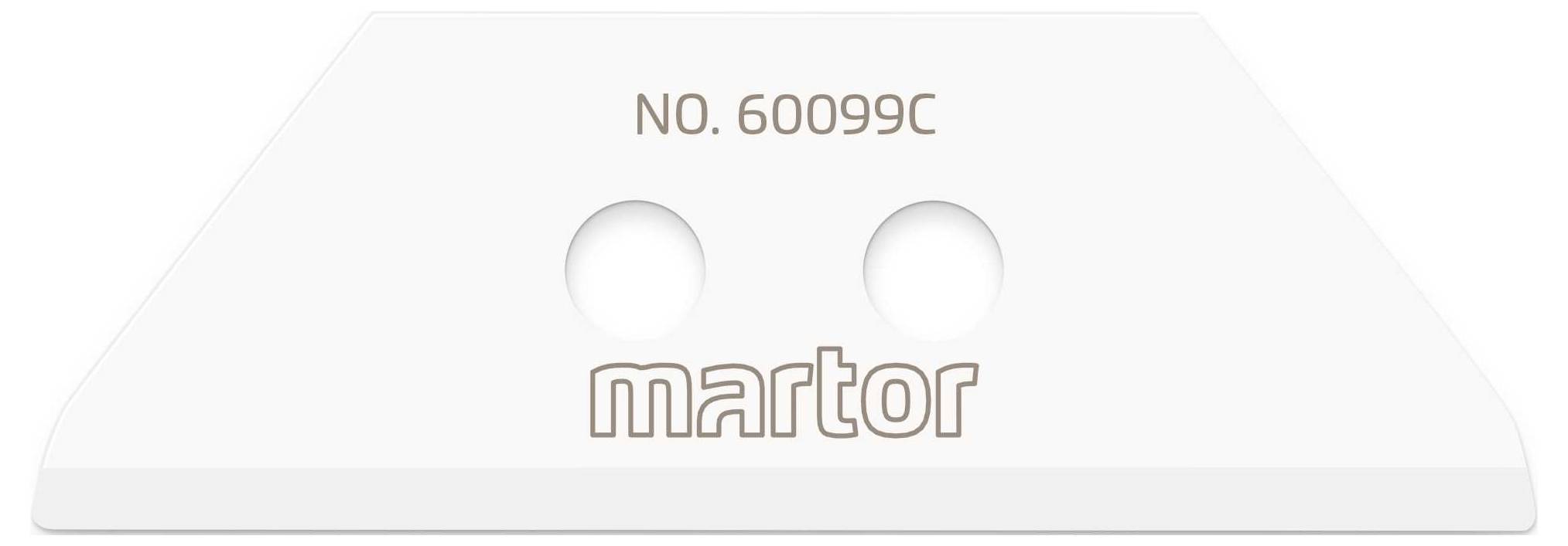Plochá trapézová čepeľ s dvoma otvormi, potlačená nápisom 'No. 60099C' a 'martor' v strede.