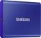 Externý pevný disk Samsung v modrej farbe, kompaktnej veľkosti s USB portom na boku.