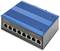 Priemyselný 8-portový Fast Ethernet switch s modrou hornou stranou a čiernou čelnou doskou, vhodný pre robustné sieťové pripojenia.