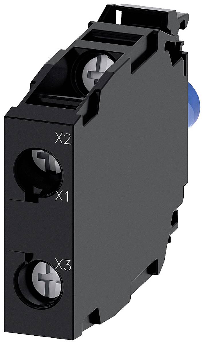 Čierny elektrický spínací blokový modul s tromi označeniami 'X2', 'X1' a 'X3' na prednej strane.