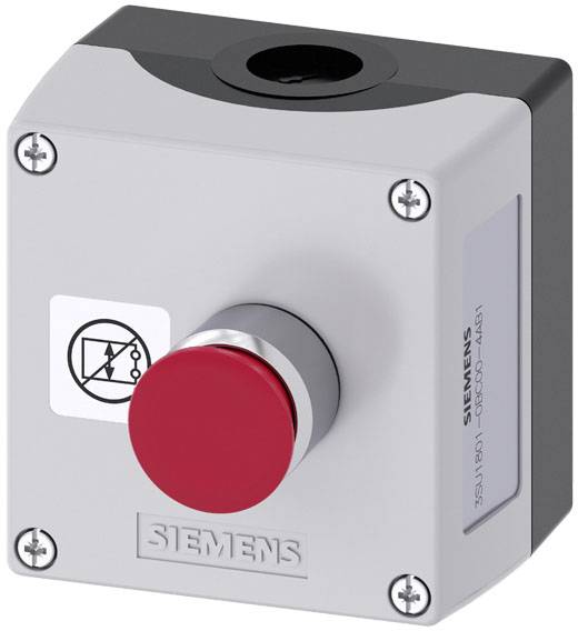 Siemens 3SU1801-0BC00-4AB1 púzdro pre upevnenie na podlahe, kovový predný prstenec, so štítkom 1 tlačidlo červená, strieborná uvoľnenie 1 ks