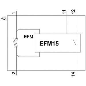 Diagram elektrického zapojenia s komponentom 'EFM15', prepojený vodičmi, znázornený v obdĺžnikovom bloku.