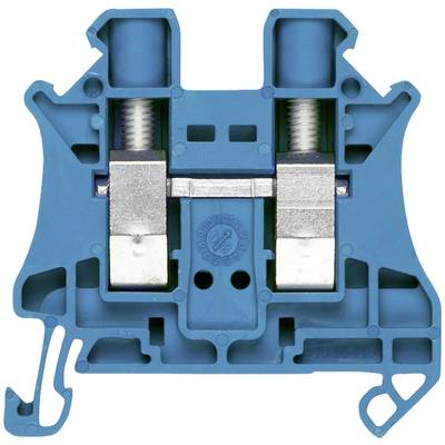 Modrá elektrická svorka s dvoma skrutkovacími mechanizmami. Používa sa na zaistenie a prepojenie elektrických vodičov.