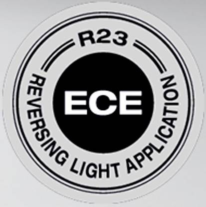 Logo 'R23 Reverzná svetelná aplikácia ECE', čierne na sivom pozadí.