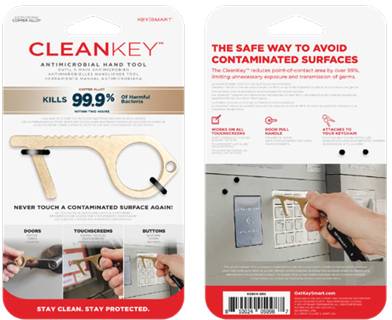 'CleanKey' nástroj na predchádzanie kontaminácii. Ničí 99,9% baktérií. Pre dvere, dotykové obrazovky, tlačidlá. Používajte na zníženie kontaktu s povrchmi.